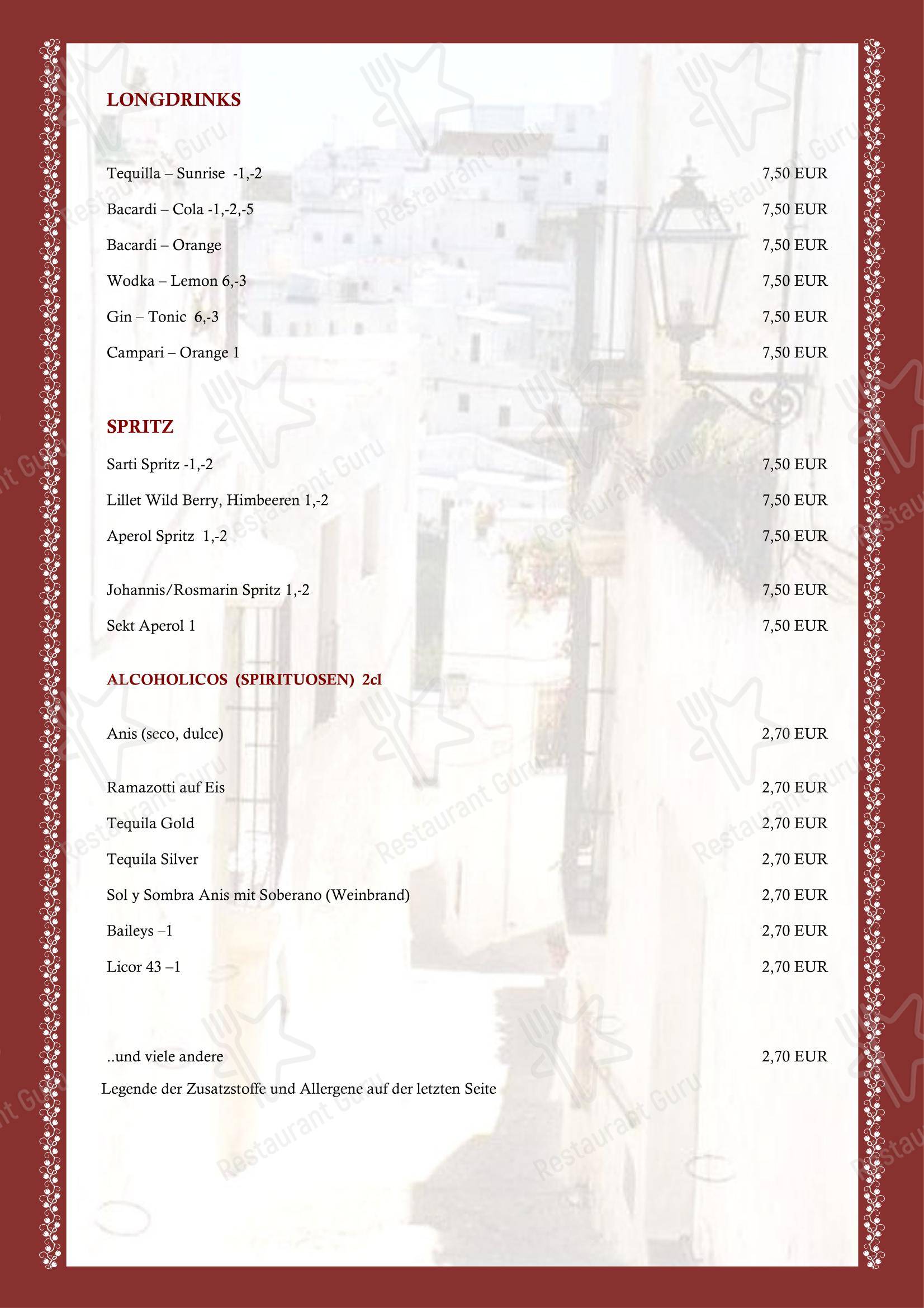 Меню паба и бара RESTAURANT BAR TAPAS - Меню
