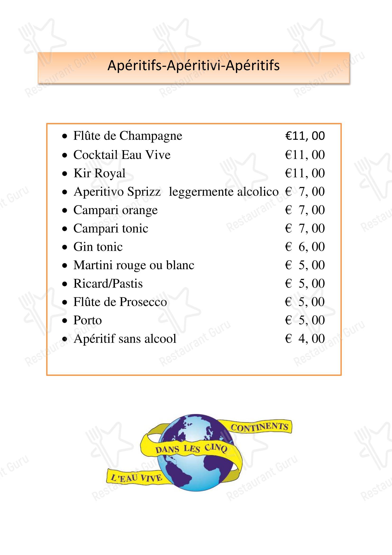 Lunch Menu ресторана Restaurant L'Eau Vive в Риме