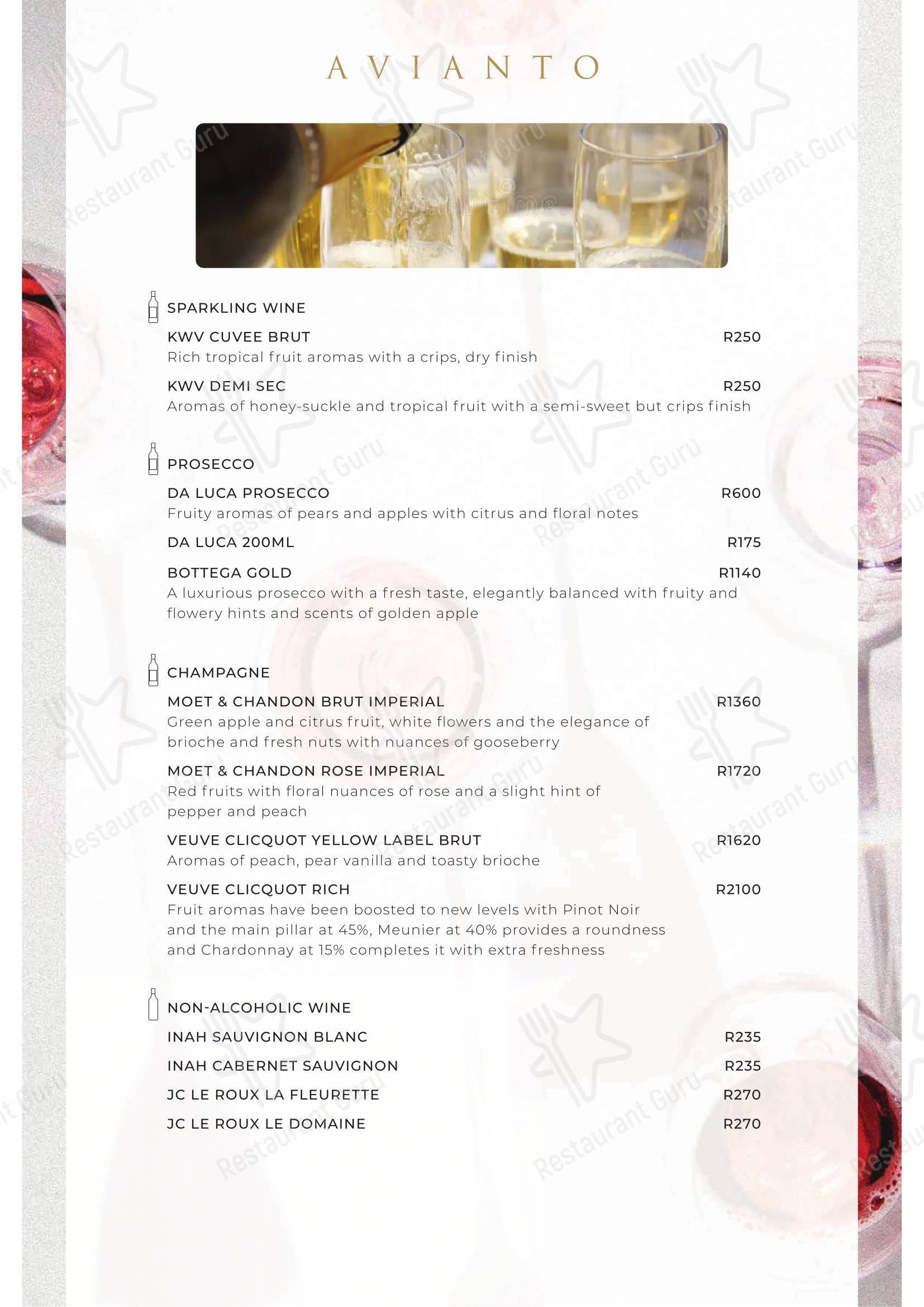 Takeaway Menu ресторана Restaurant Cielo @ Avianto в Рудепурте