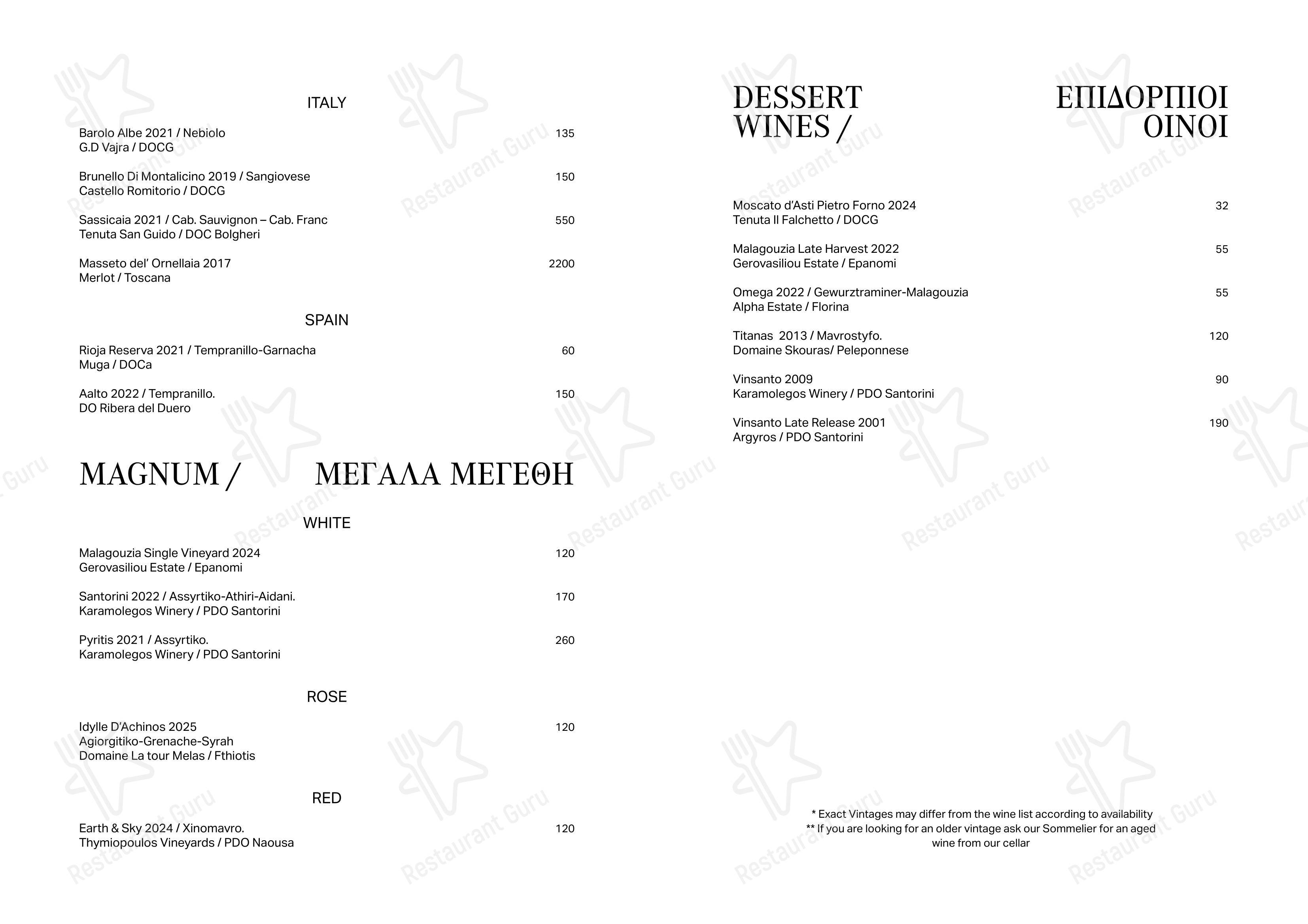 Меню напитков ресторана Sunset Restaurant