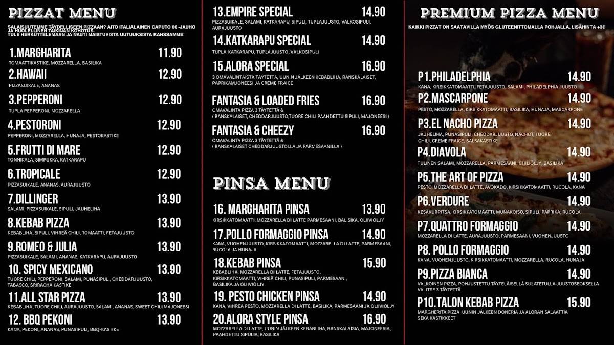 ALORA Ravintola & Cafè меню