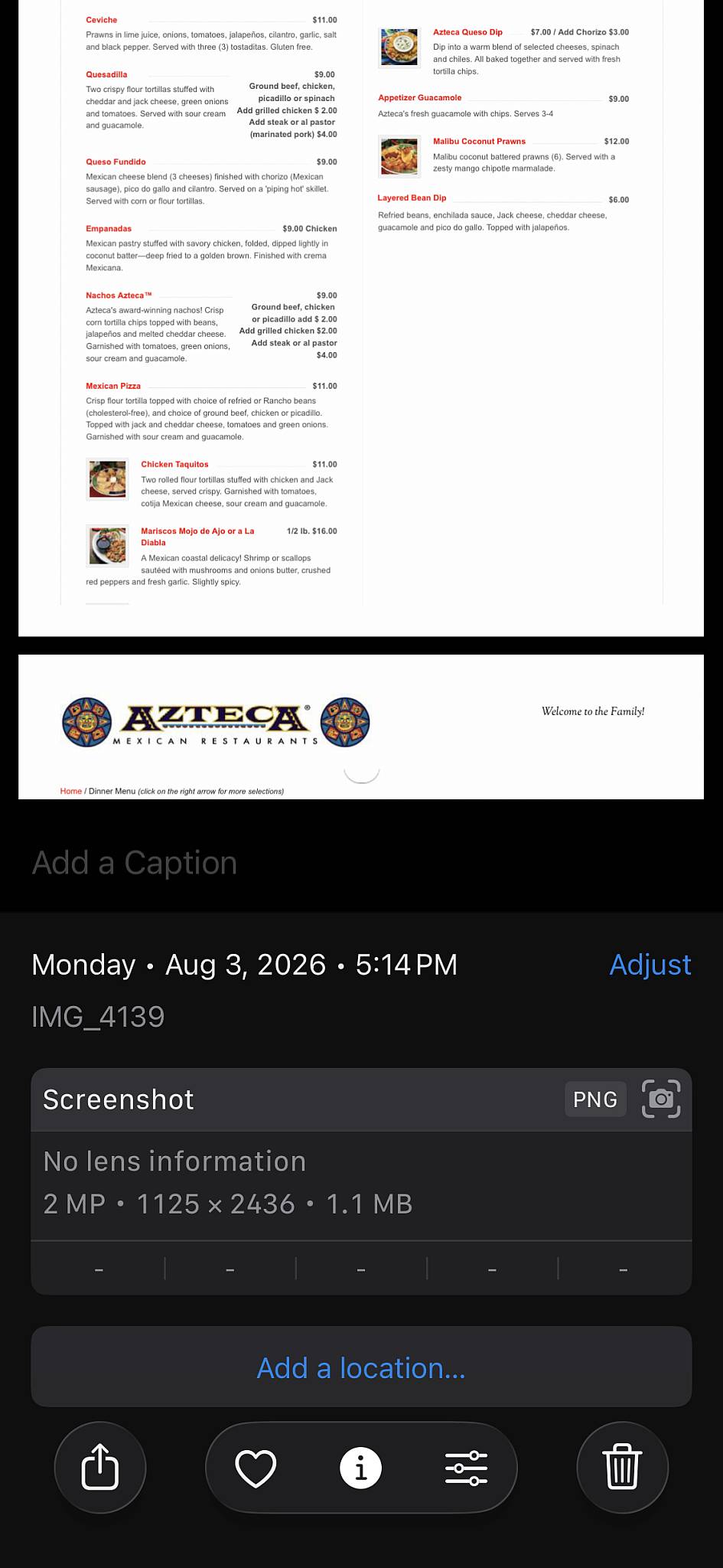 AZTECA RESTAURANT меню