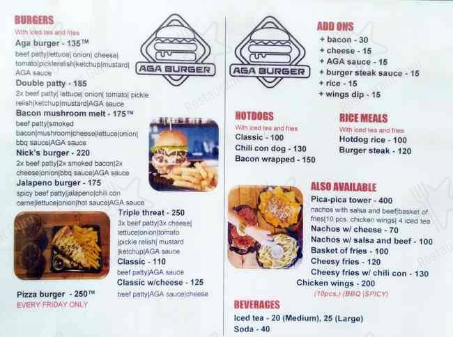 Aga Burger меню