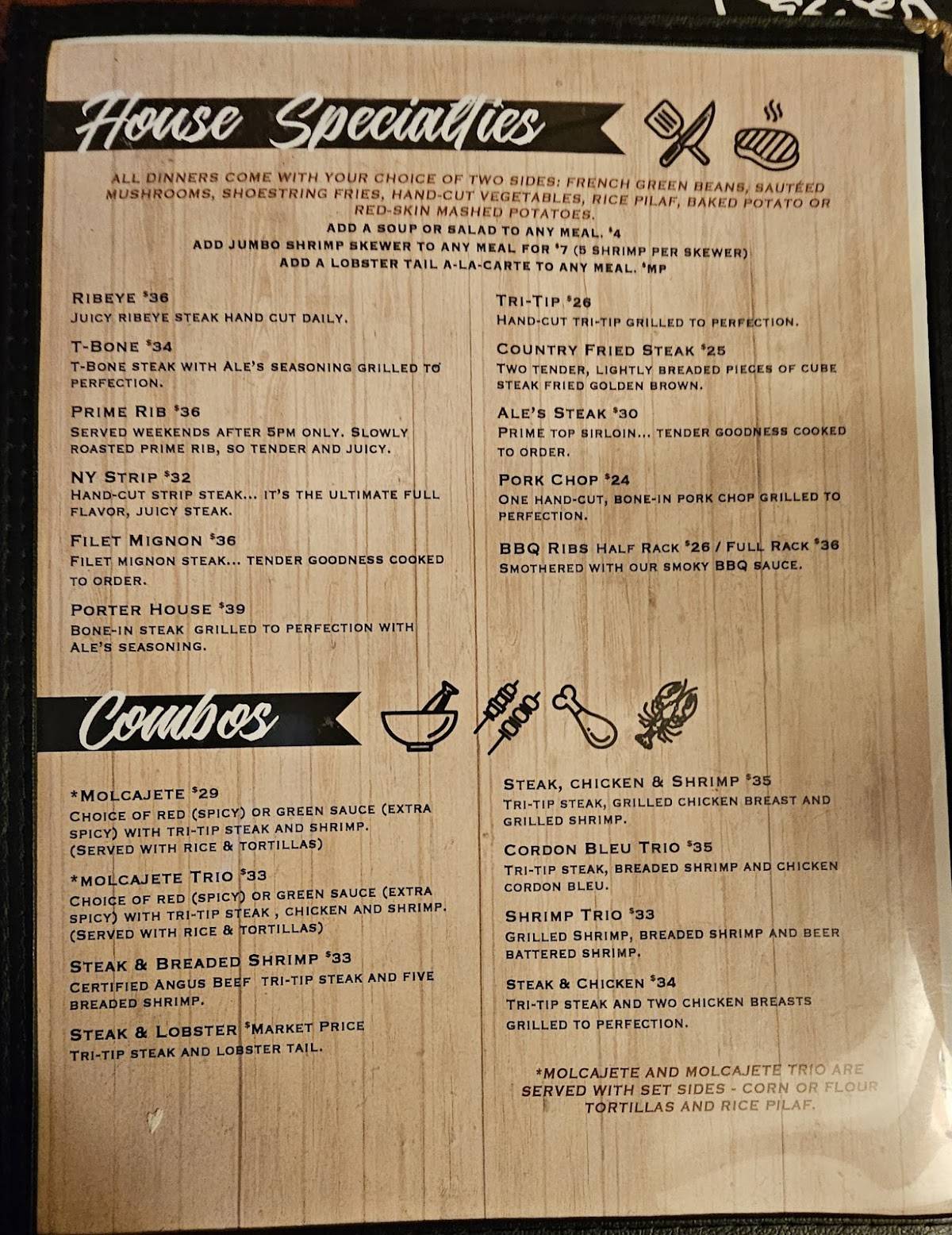 Ale's Steakhouse & Bar меню