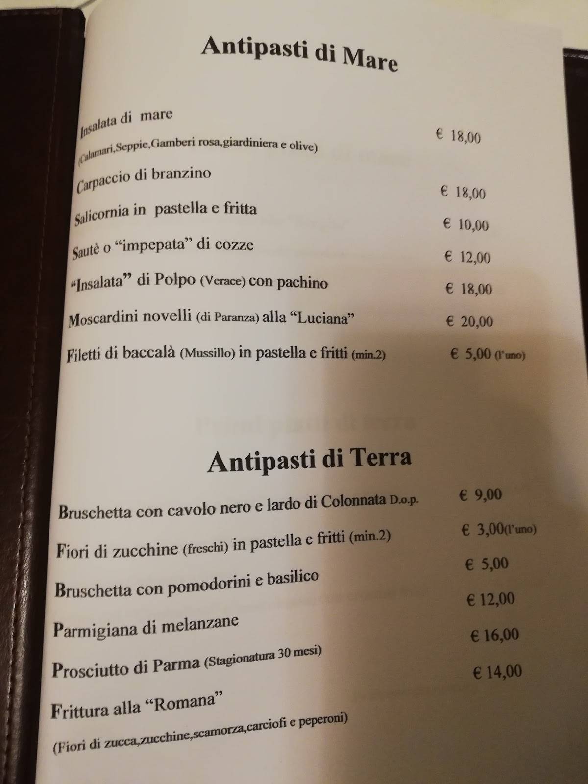 Alla Bucaniera меню