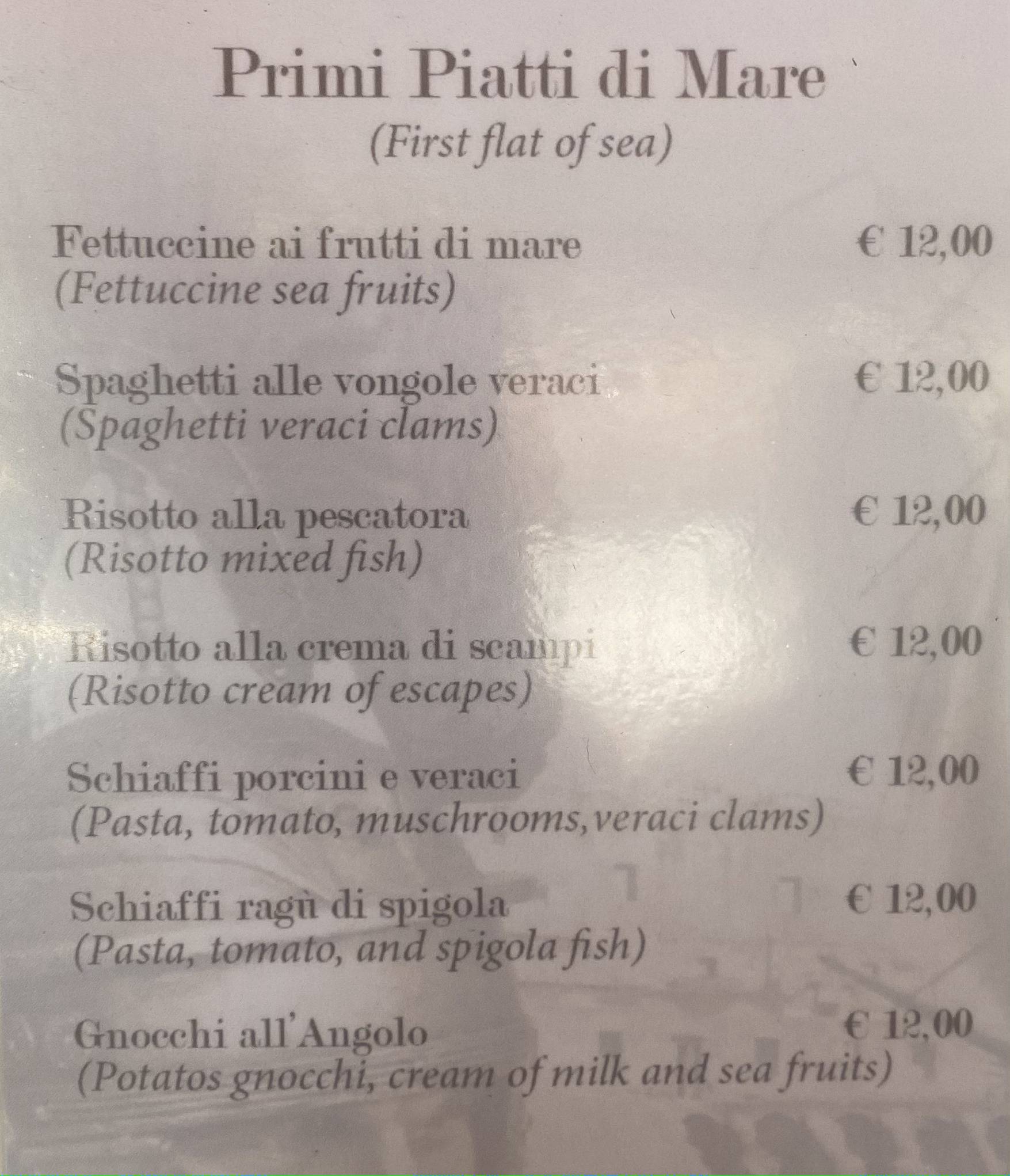 Angolo de' Trastevere меню