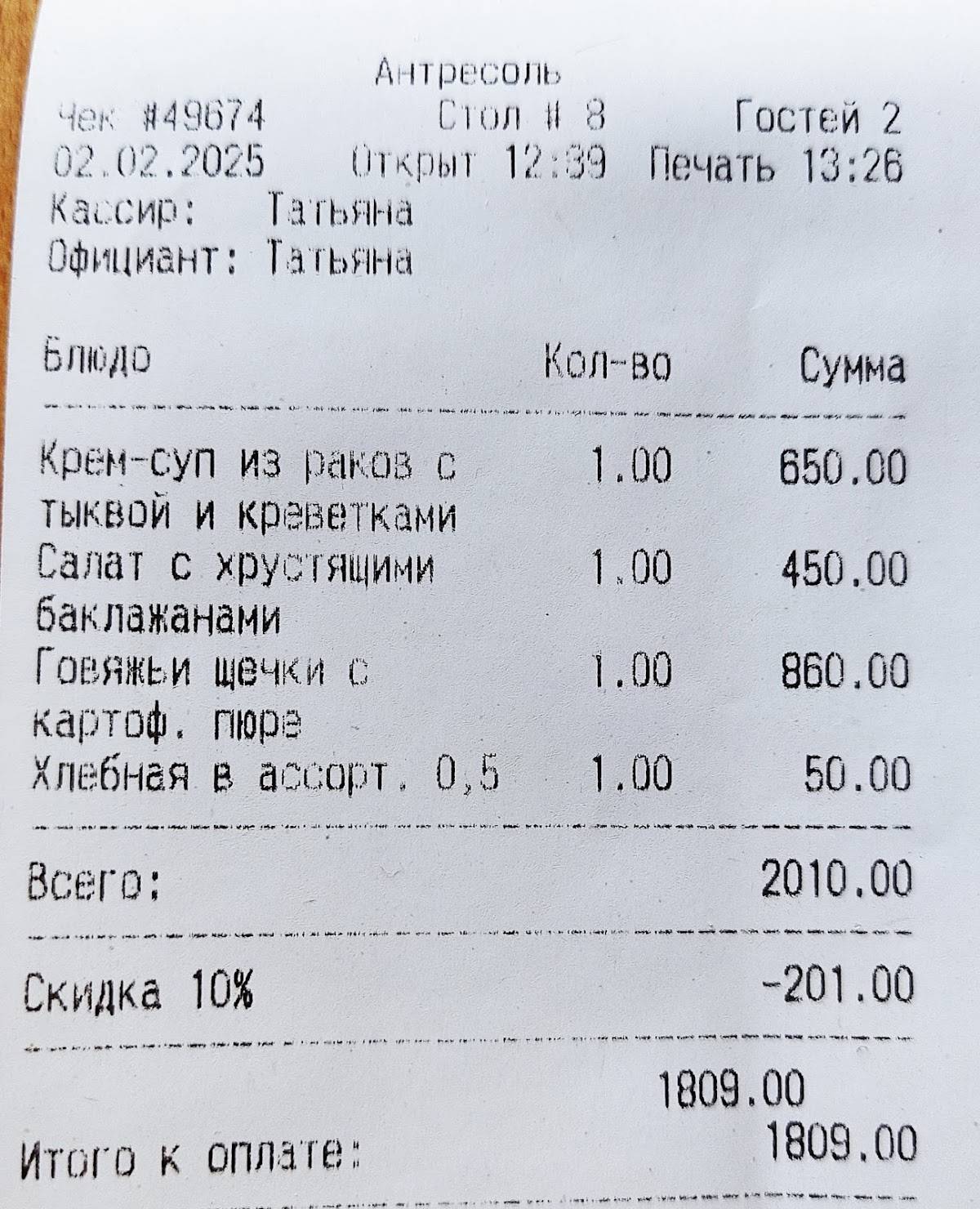 Антресоль меню