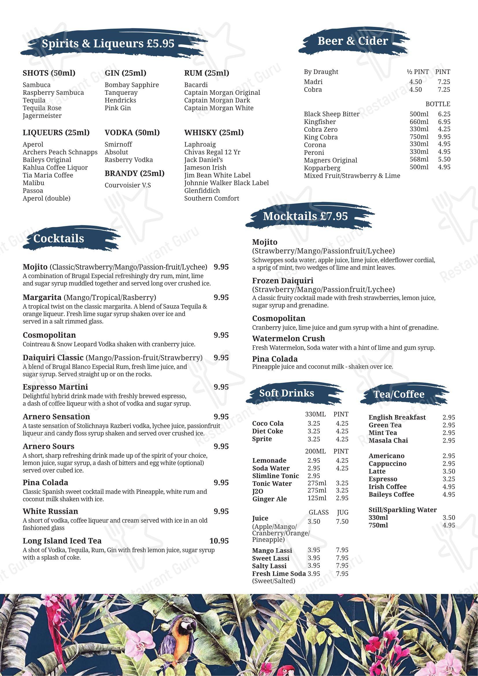 菜单 ресторана Arnero Indian Restaurant Manchester в Манчестере