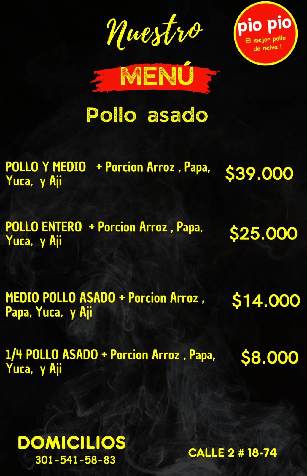 Asadero Pio Pio Ventilador меню