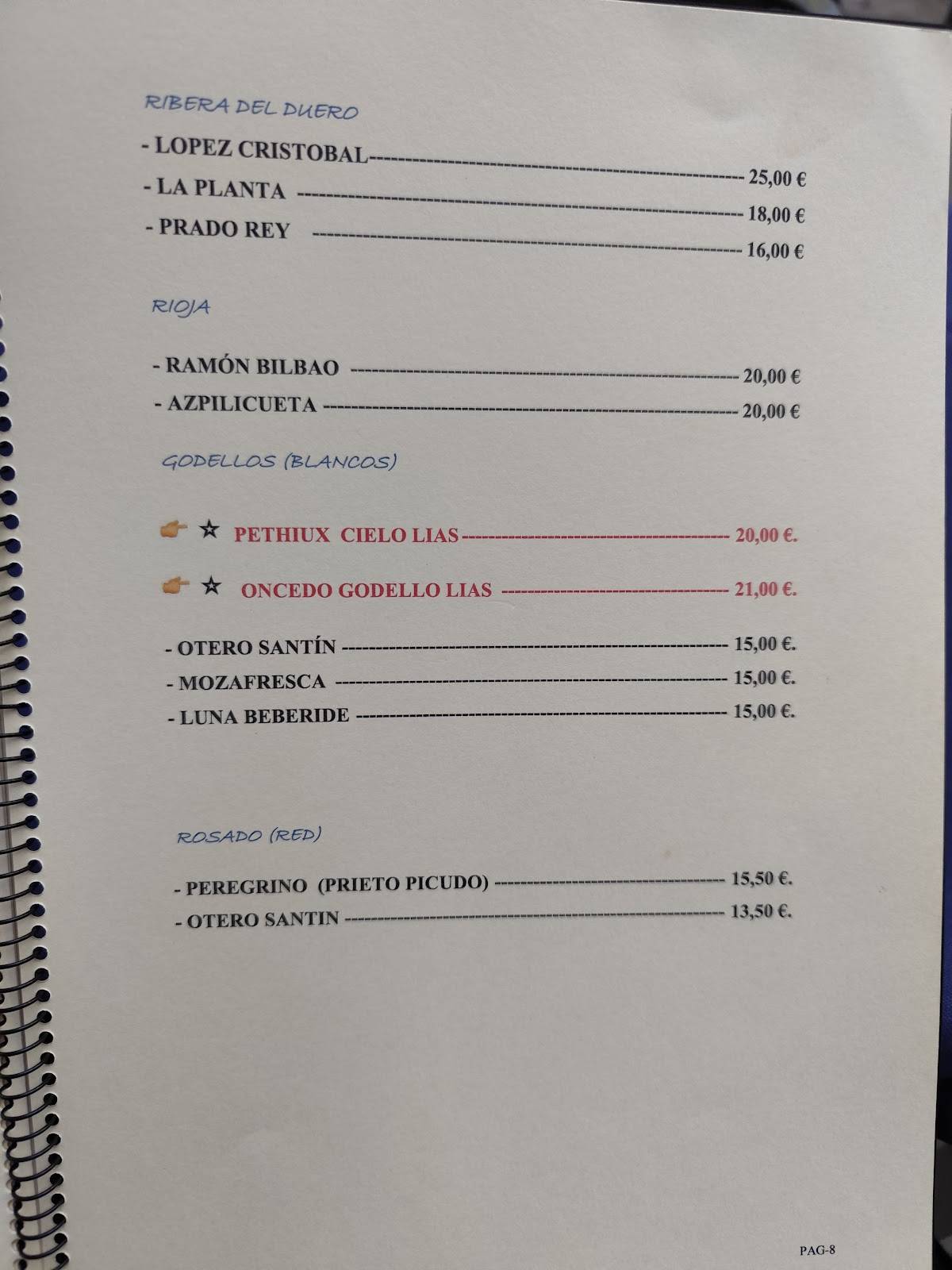 Restaurante María Cañas меню
