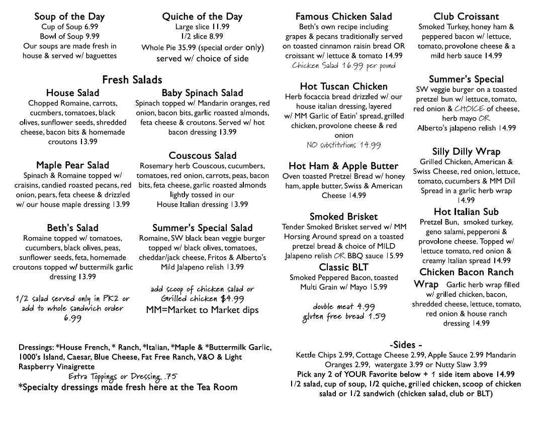 BETH'S BAKE SHOPPE & TEA ROOM (Serves Lunch 11-2) меню