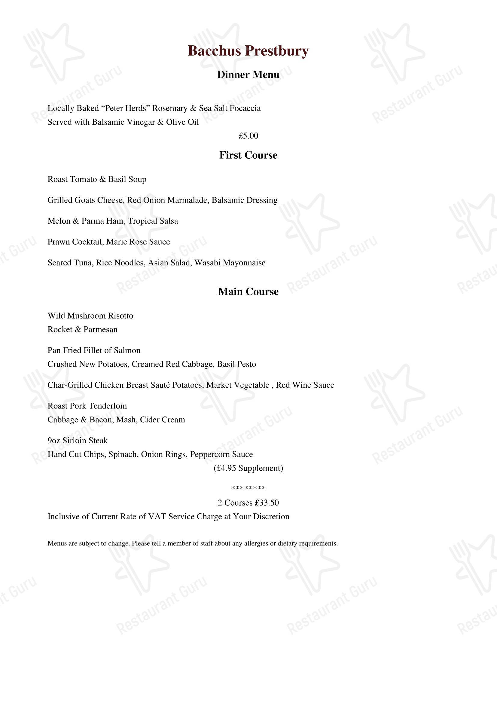 Меню ресторана Bacchus Restaurant & Champagne Bar - Детское