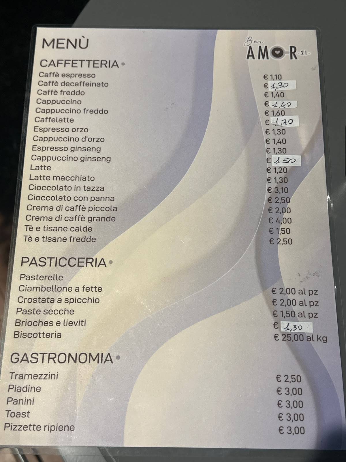 Bar Amor 21 меню