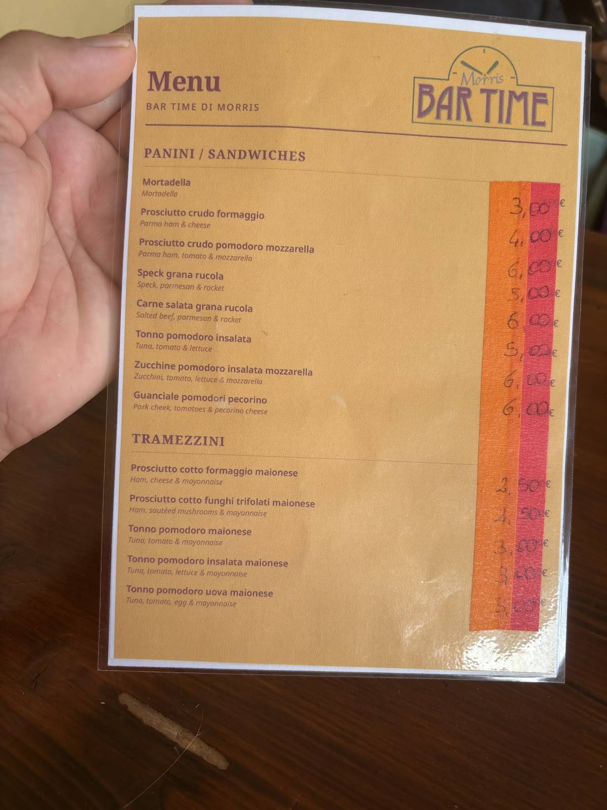 Bar Time di Morris меню