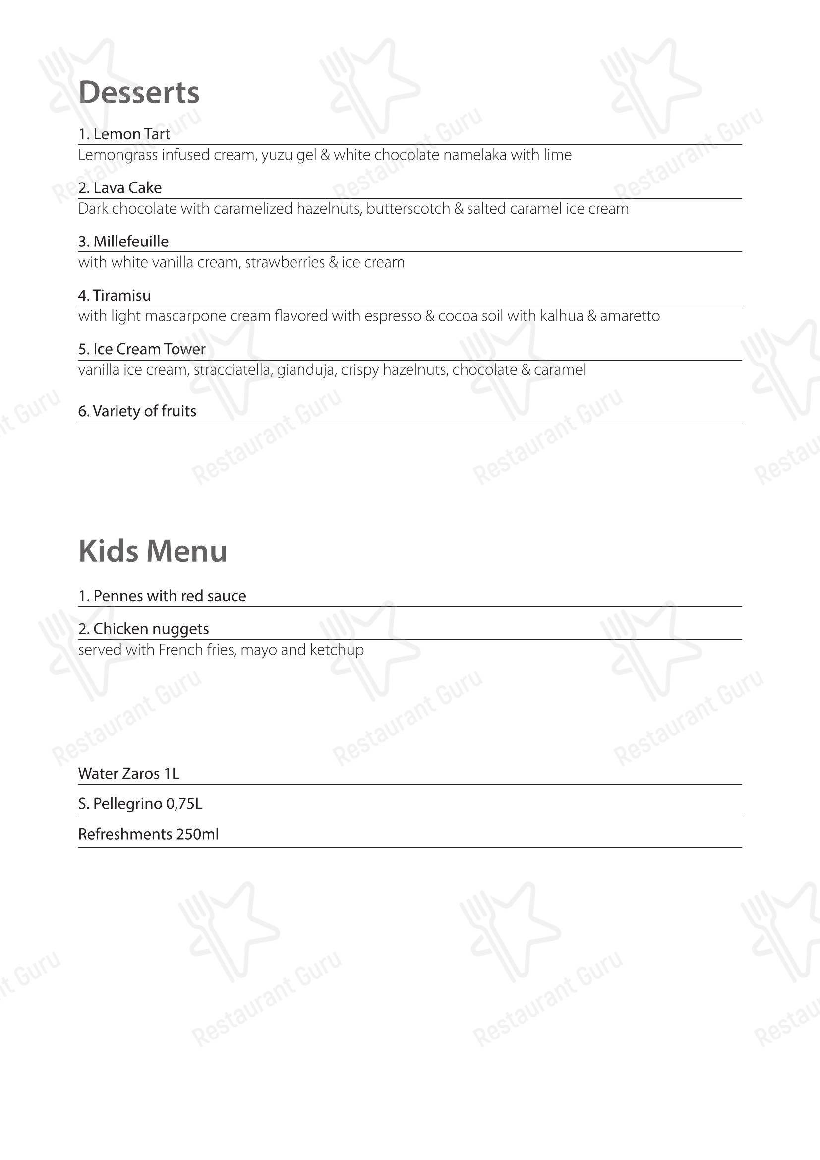 Основное меню ресторана Beachcomber Bar Restaurant Stalis в Сталиде