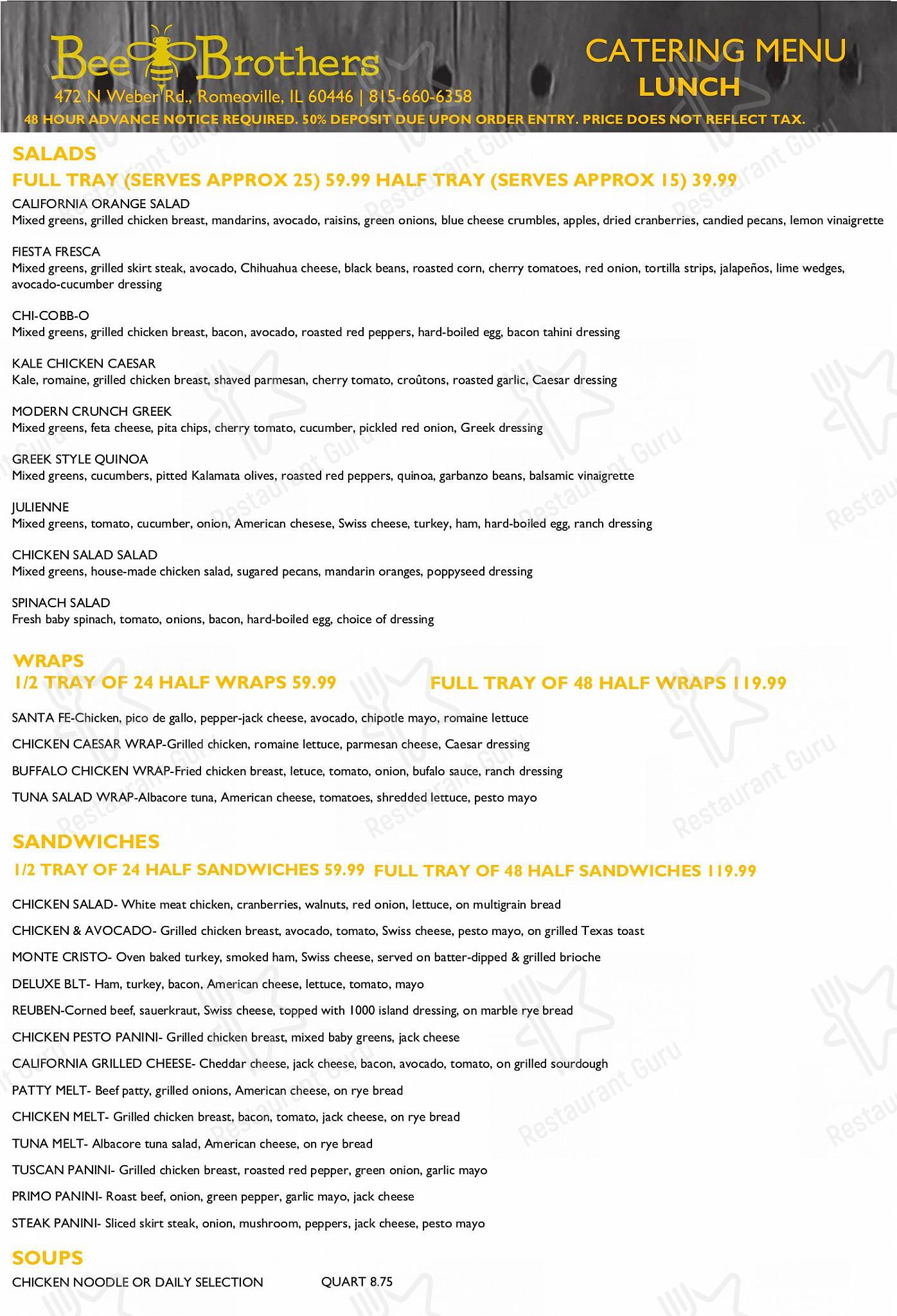 Bee Brothers в Ромеовилле - Lunch Menu