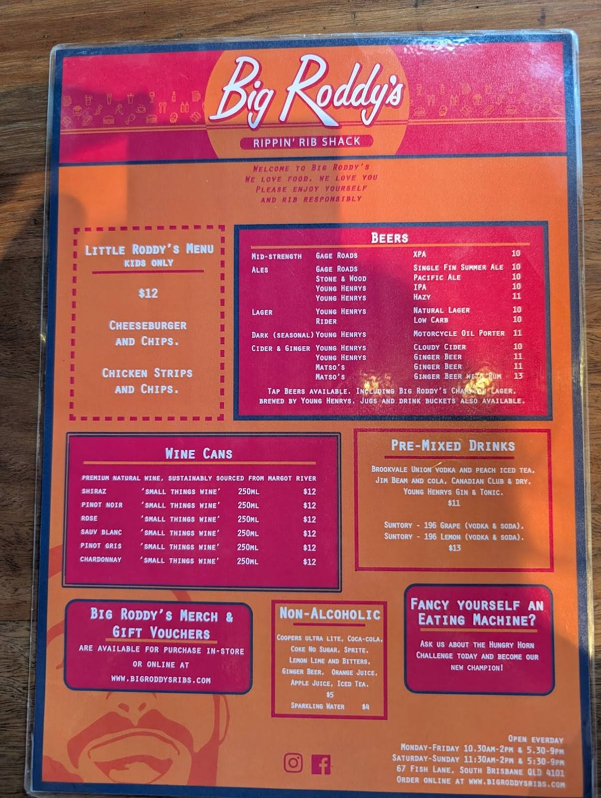 Big Roddy's Rippin' Rib Shack - South Brisbane меню