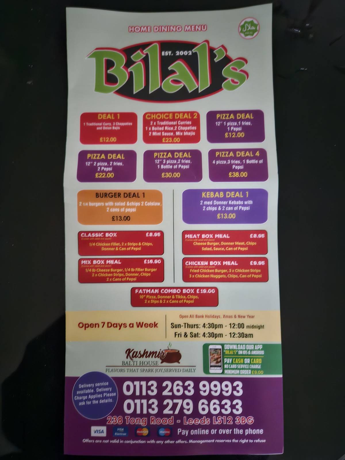 Bilals меню
