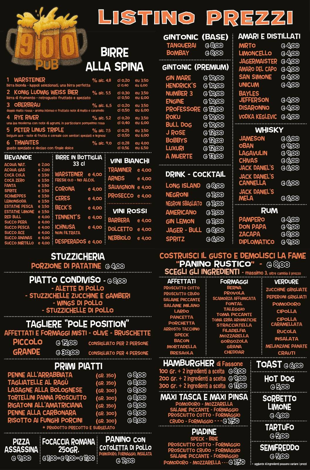 Birreria 900 меню