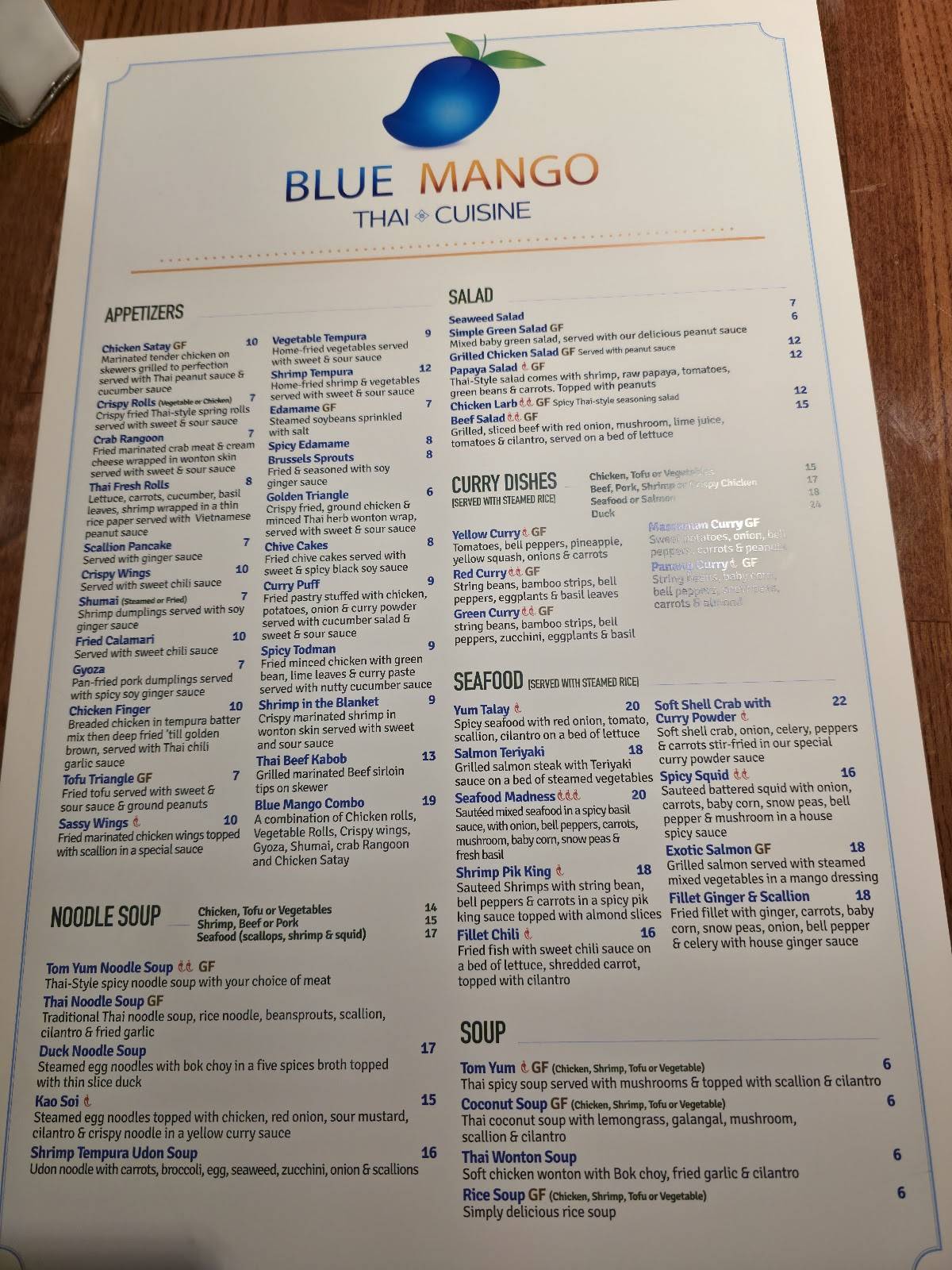 Blue Mango меню
