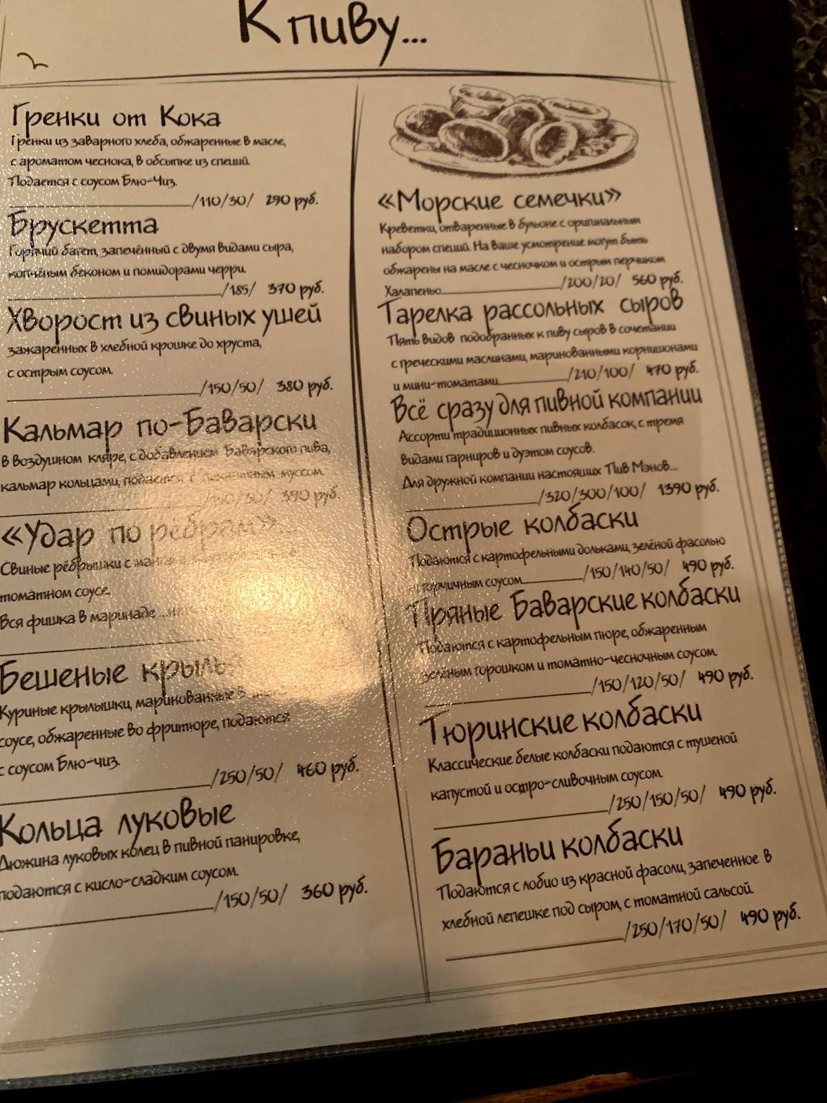 Боцман меню