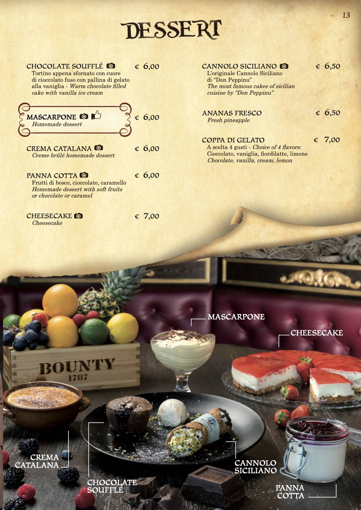 Bounty Rimini меню
