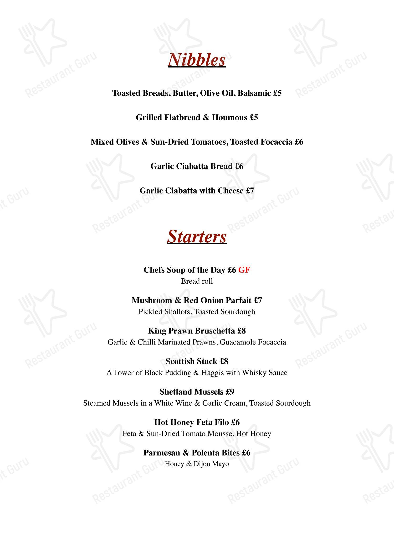 Основное меню кафе Buckstone Cafe