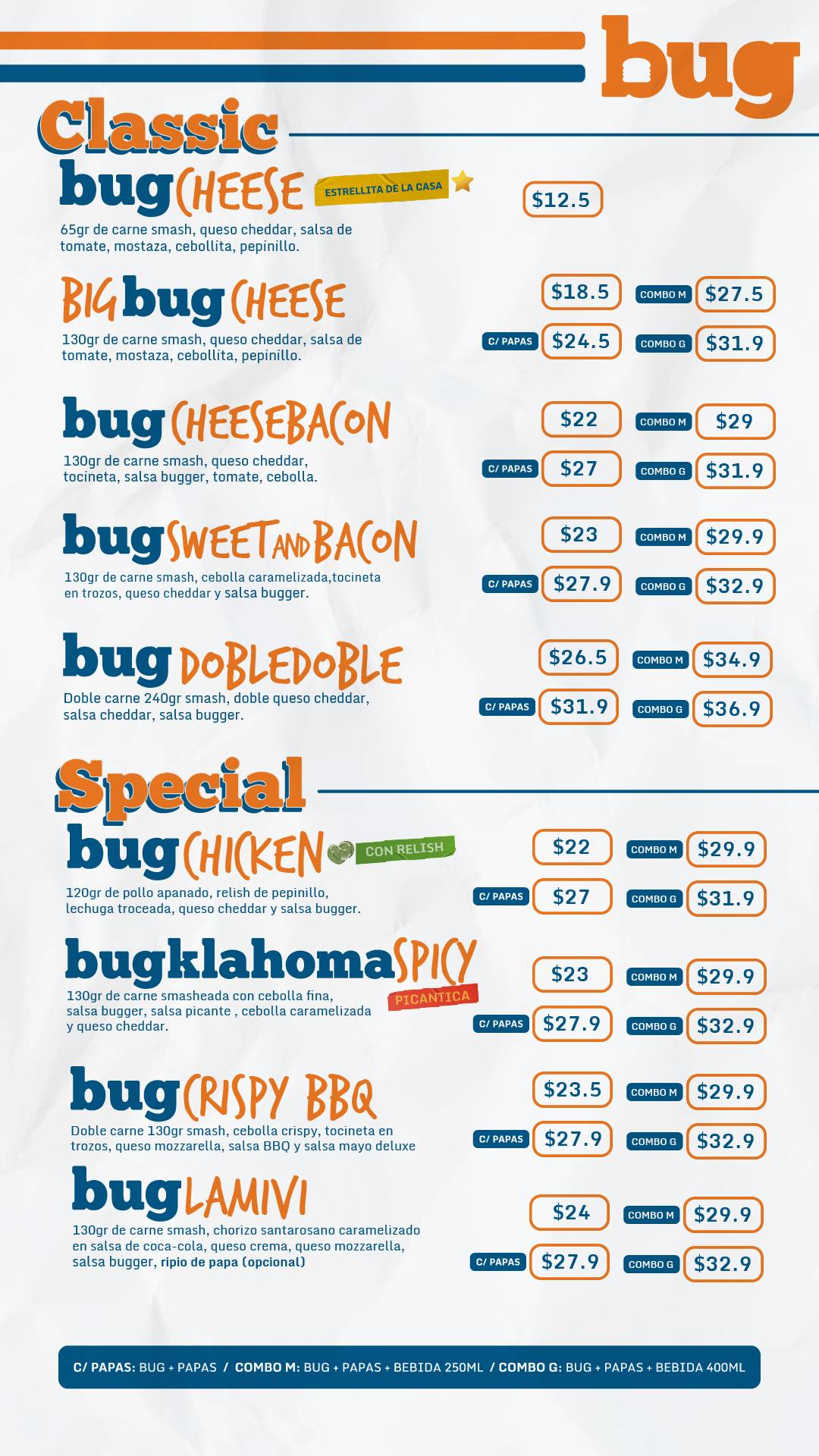Bug restaurante hamburguesas меню