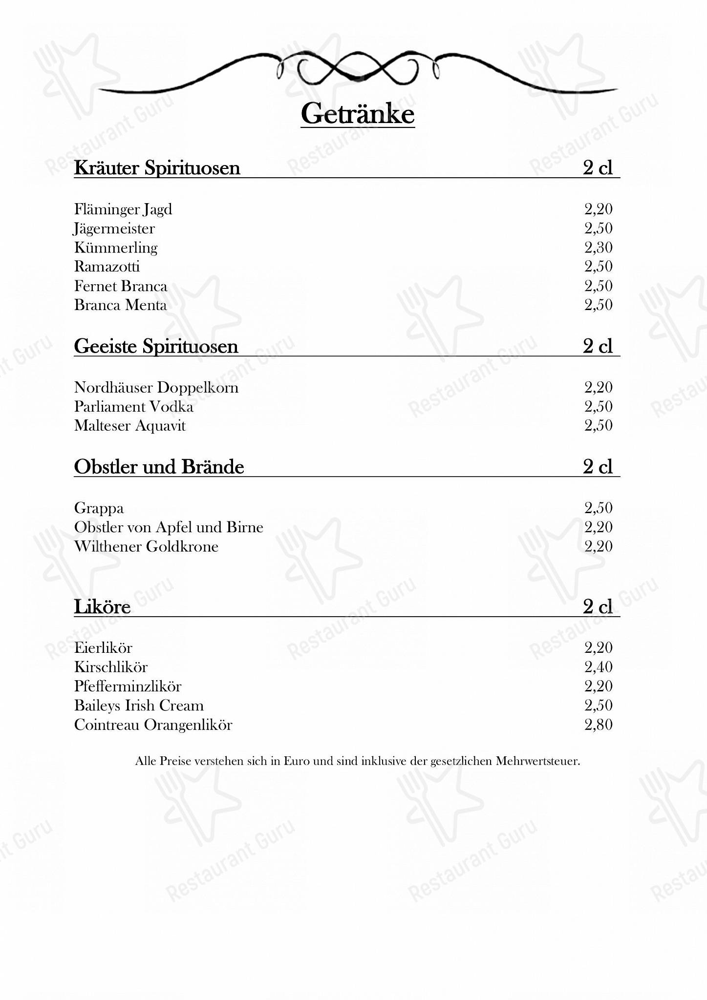 Меню ресторана SCHUBIS RABENSCHÄNKE