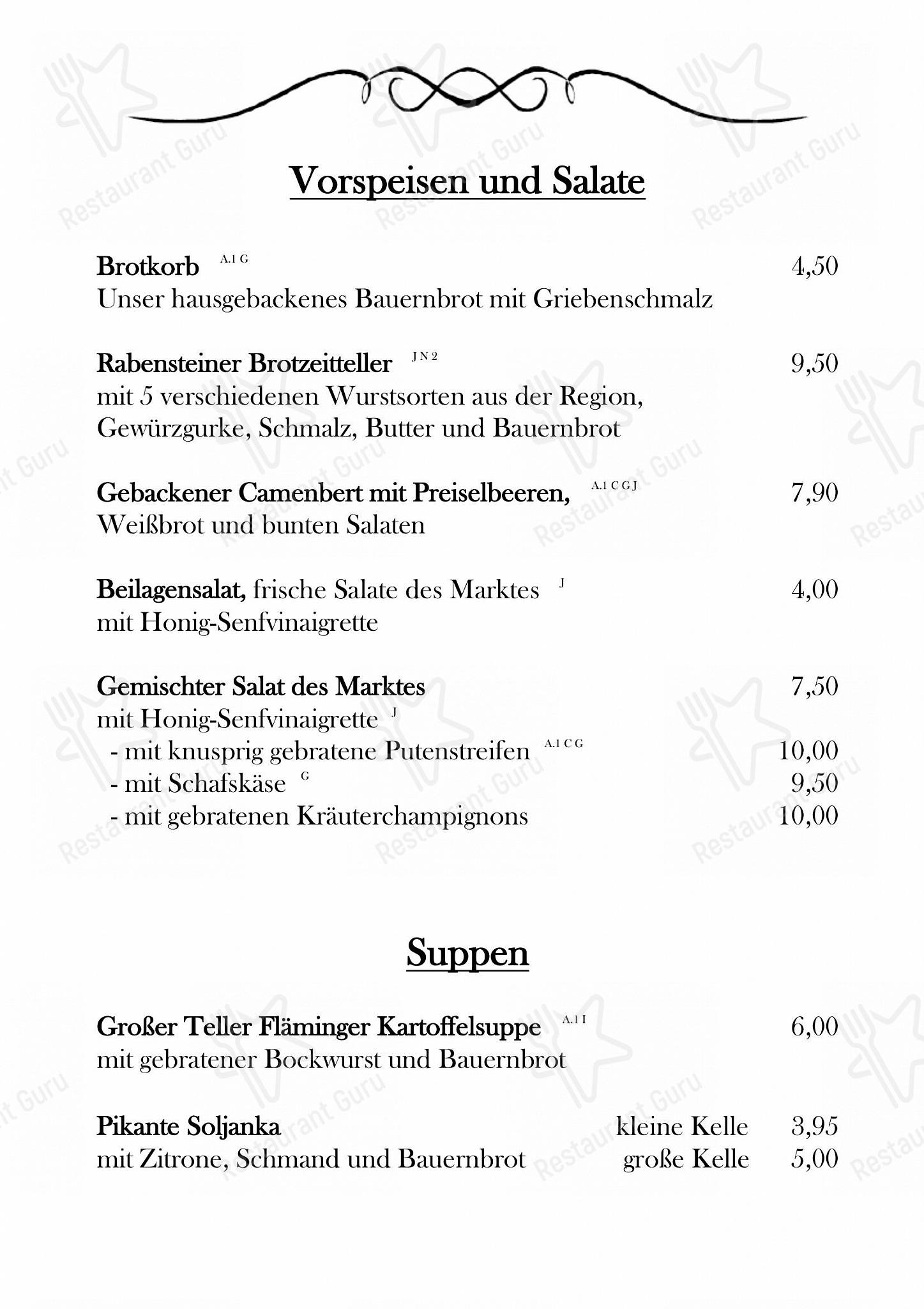 Меню ресторана SCHUBIS RABENSCHÄNKE - Меню