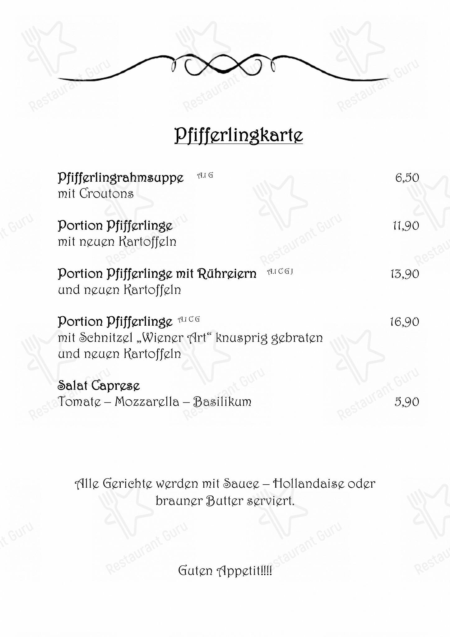 Меню ресторана SCHUBIS RABENSCHÄNKE в Рабенштайне