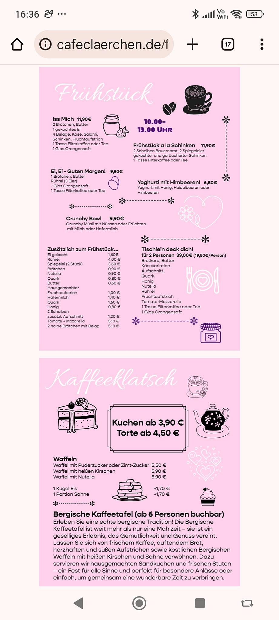 Café Clärchen меню