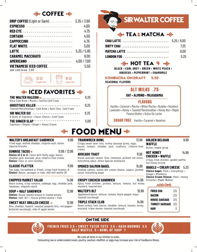 Sir Walter Coffee + Kitchen меню