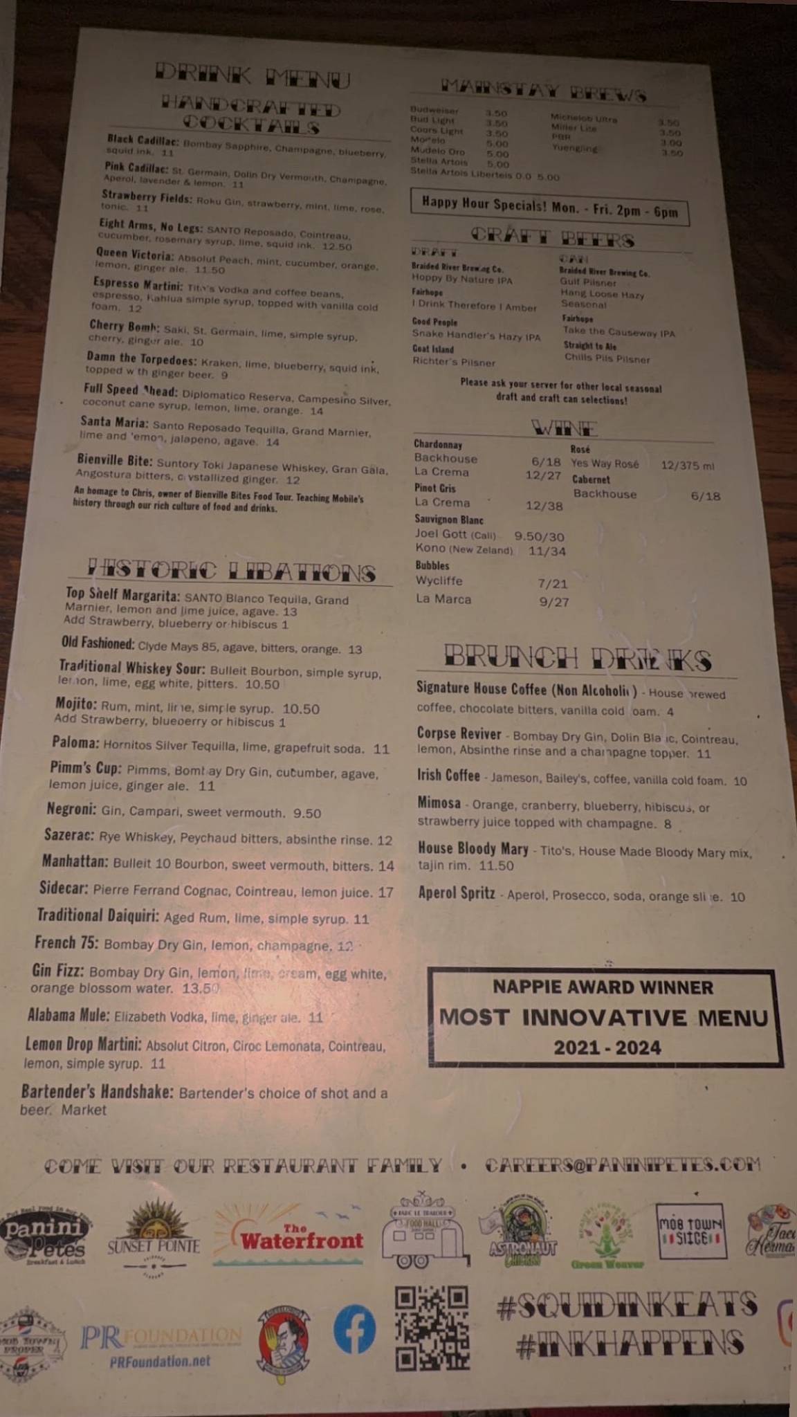 Squid Ink Eclectic Eats and Drinks меню