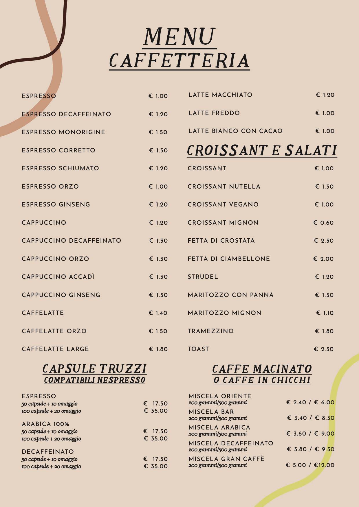 Caffè Truzzi меню