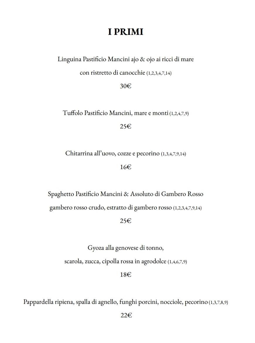 Ristorante Caffè Parnaso меню