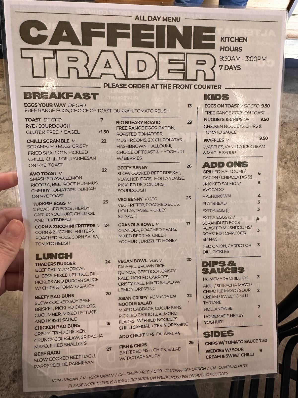 Caffeine Trader Springvale меню