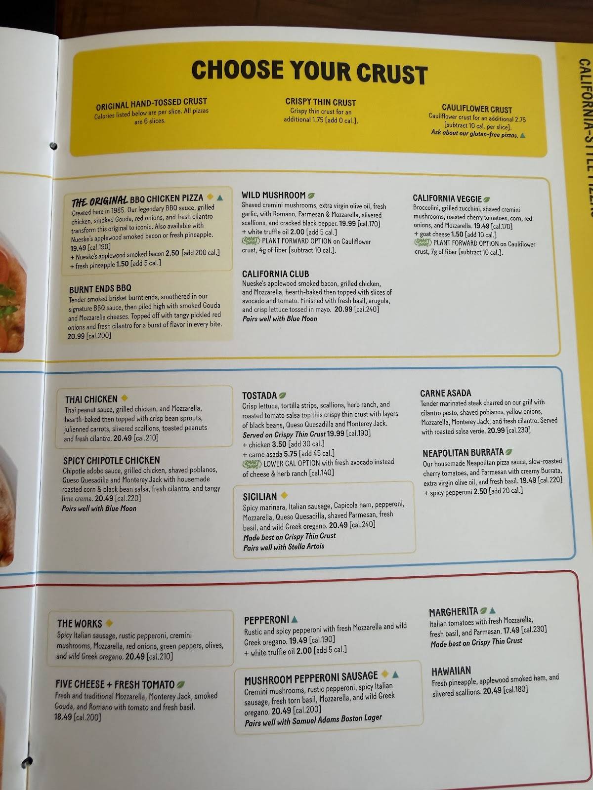 California Pizza Kitchen меню