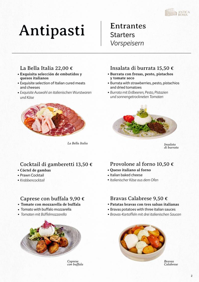 ANTICA ROMA DA LUCIANO. меню