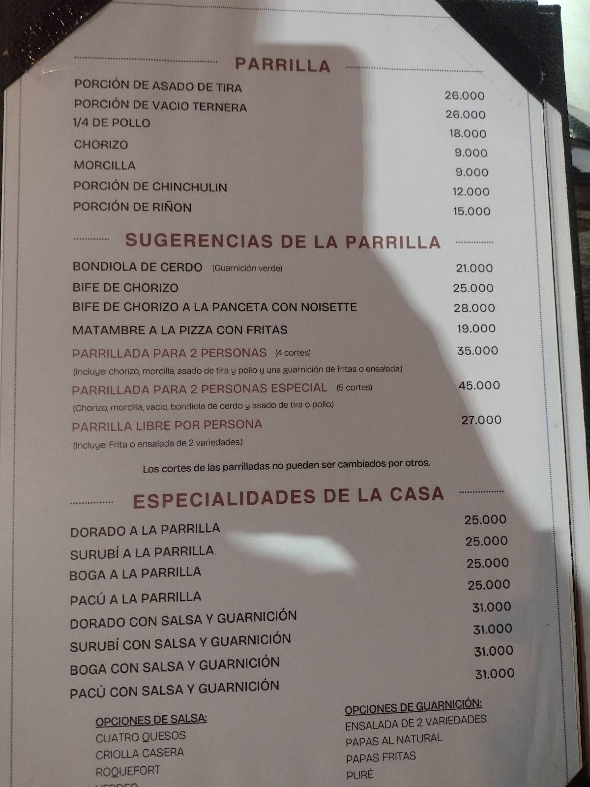Campo Adentro меню