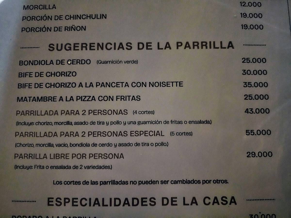Campo Adentro меню