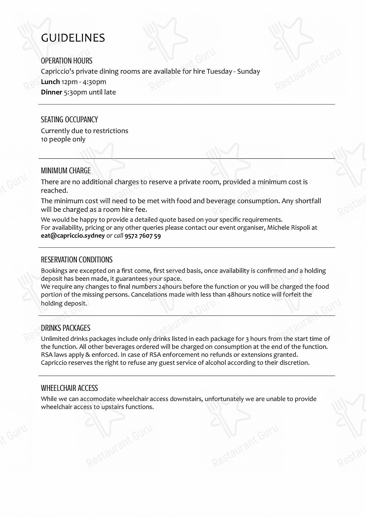 Wine Menu паба и бара Capriccio Osteria Italian Restaurant in Leichhardt Sydney в Лейхгардте