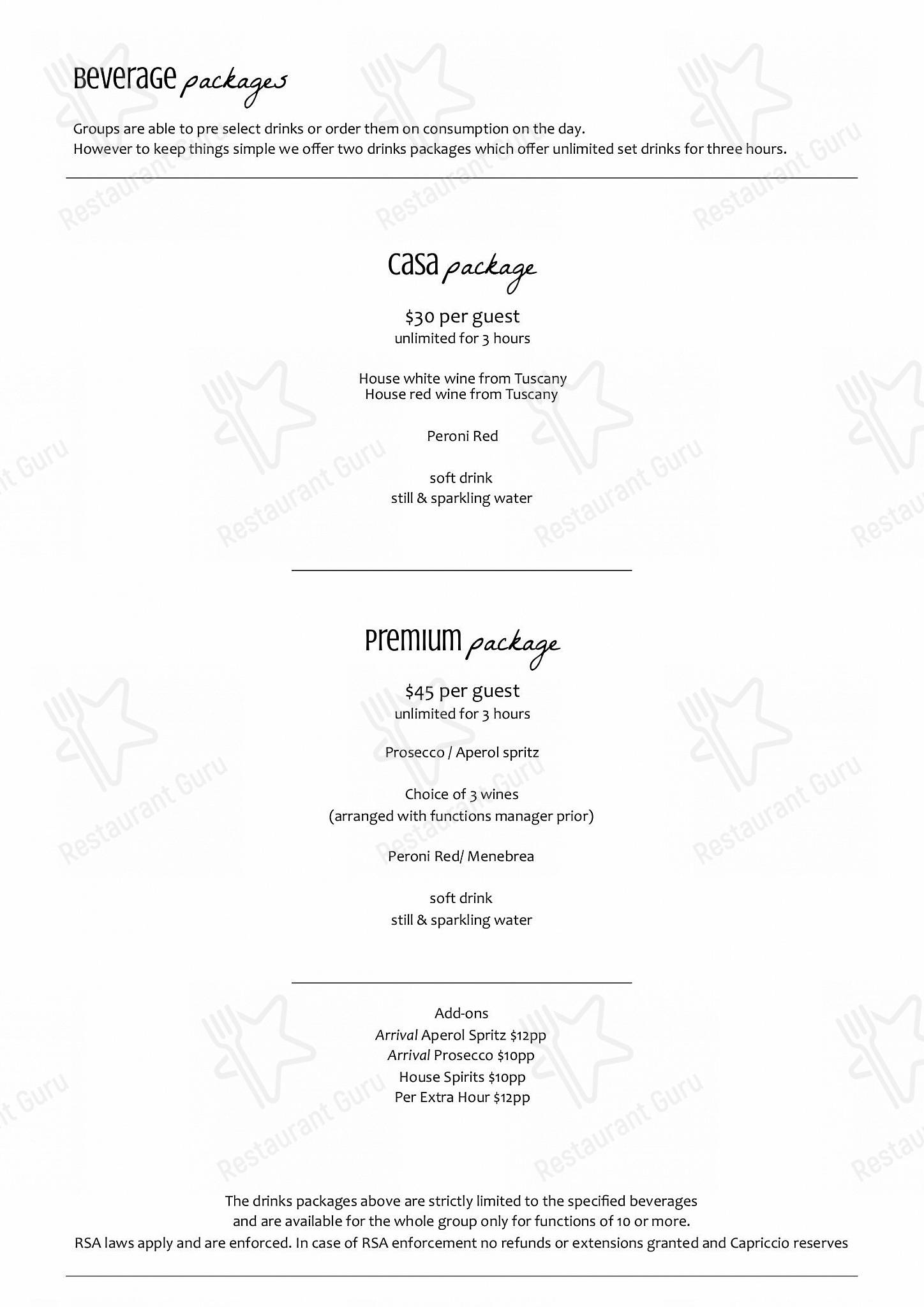 Меню паба и бара Capriccio Osteria Italian Restaurant in Leichhardt Sydney - Wine Menu