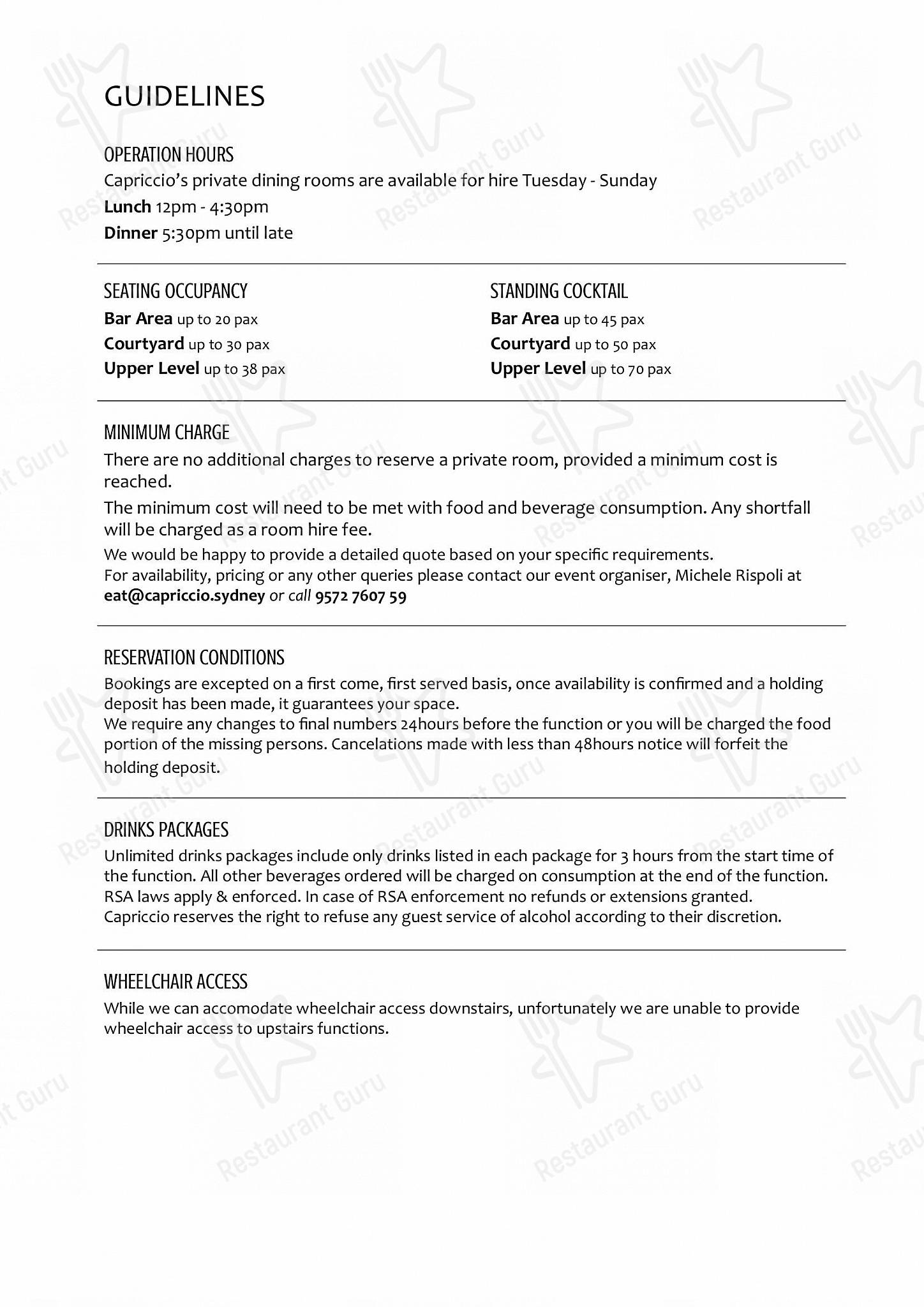 Wine Menu паба и бара Capriccio Osteria Italian Restaurant in Leichhardt Sydney