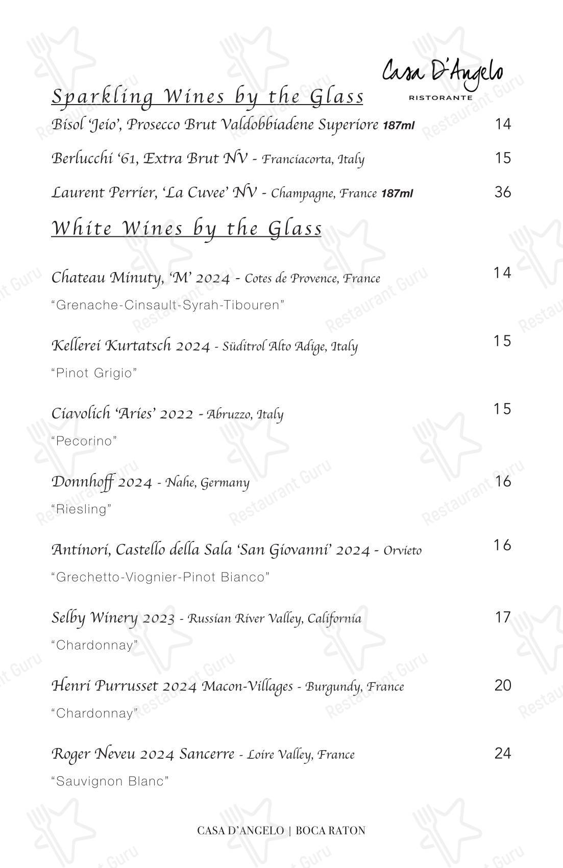 菜单 паба и бара Casa D'Angelo Ristorante в Боках-Ратоне