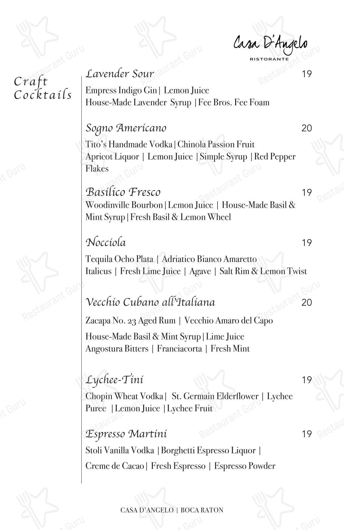 菜单 паба и бара Casa D'Angelo Ristorante в Боках-Ратоне