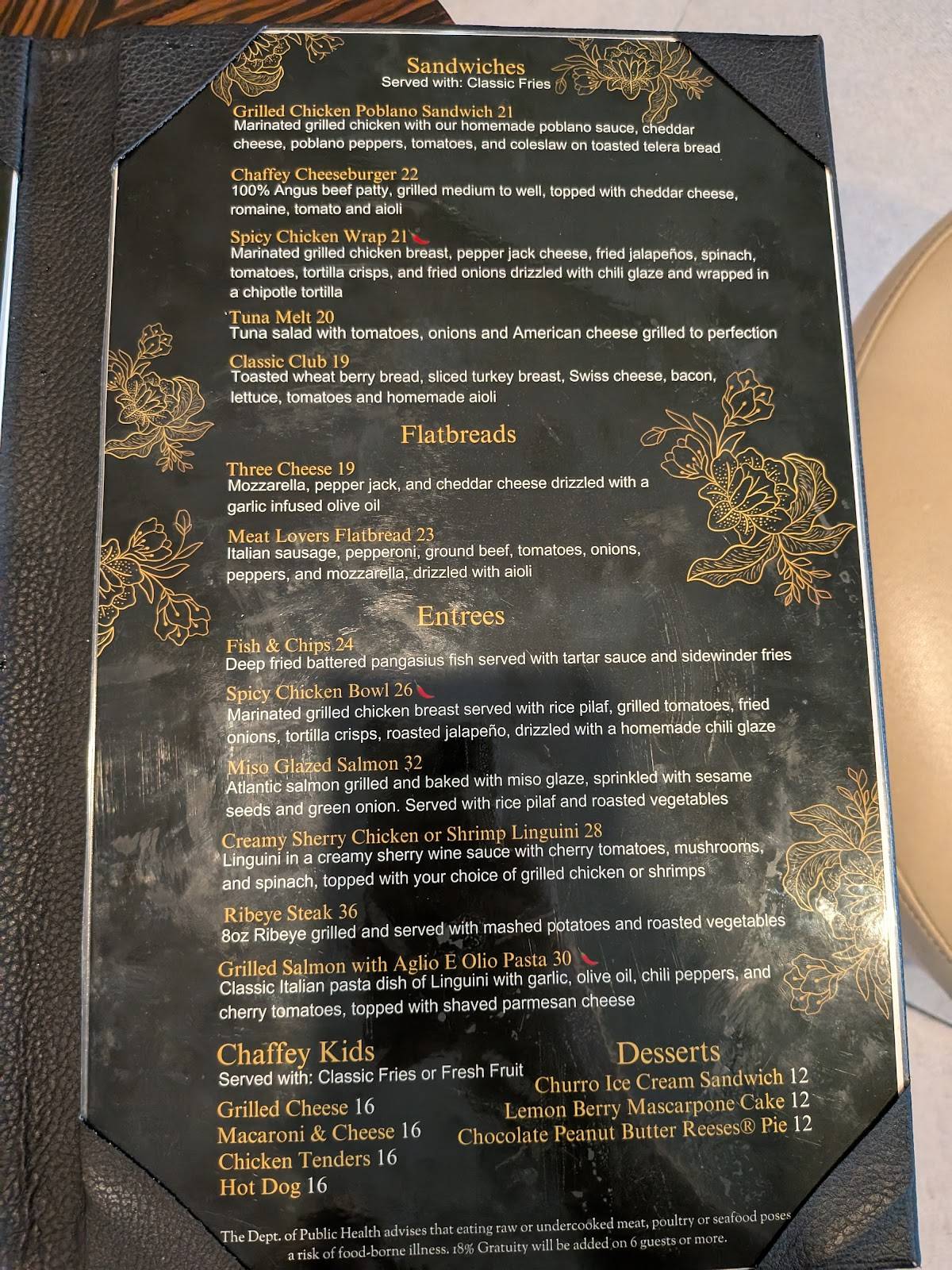 Chaffey's Restaurant меню