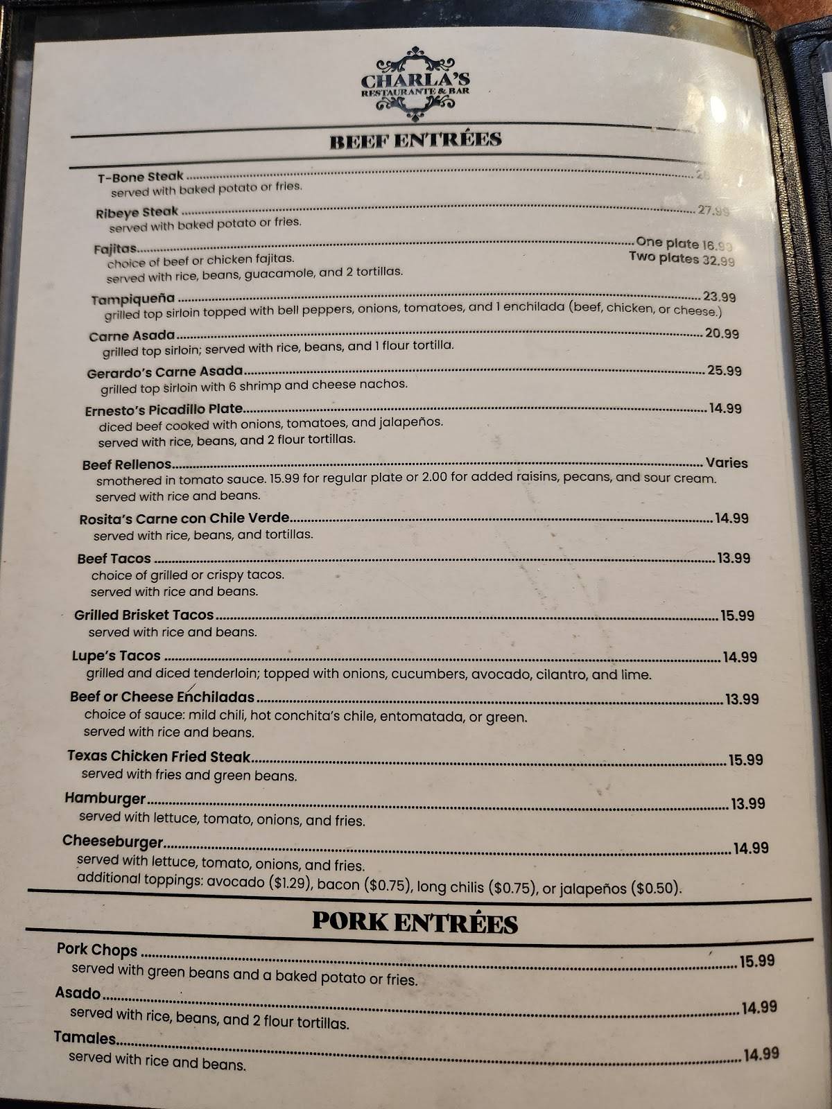 Charlas Restaurante & Bar меню