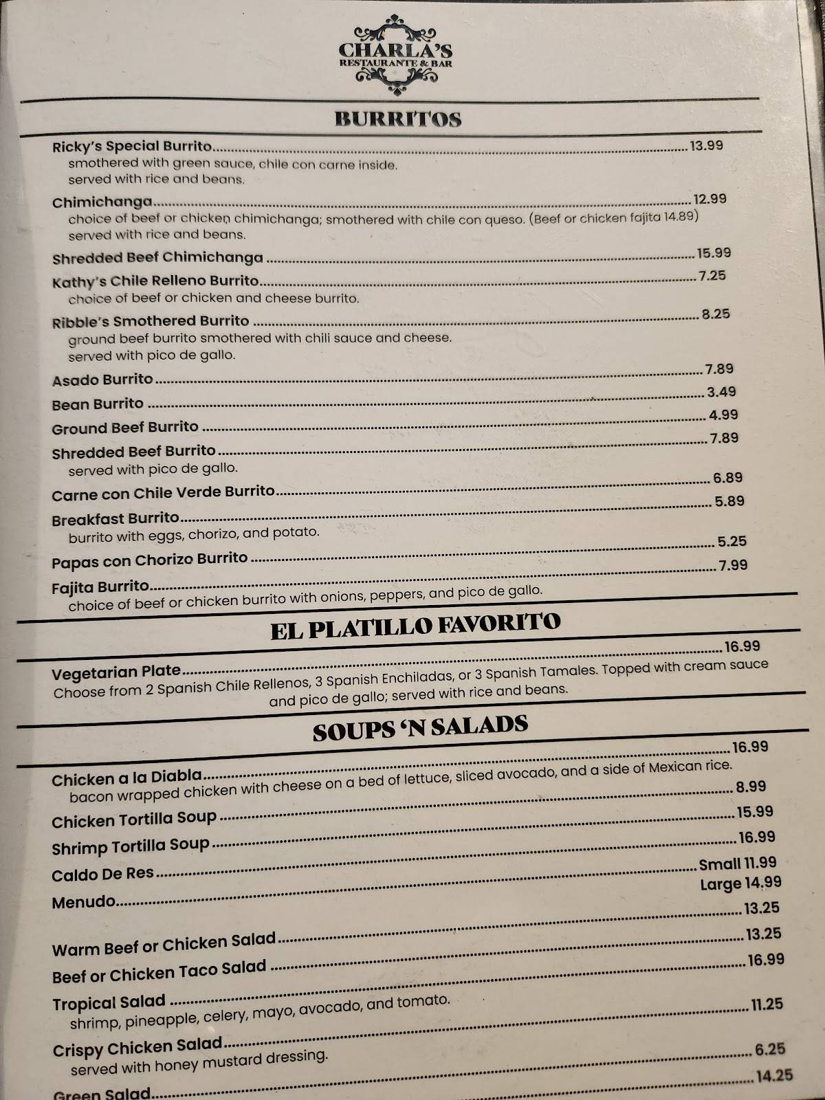 Charlas Restaurante & Bar меню