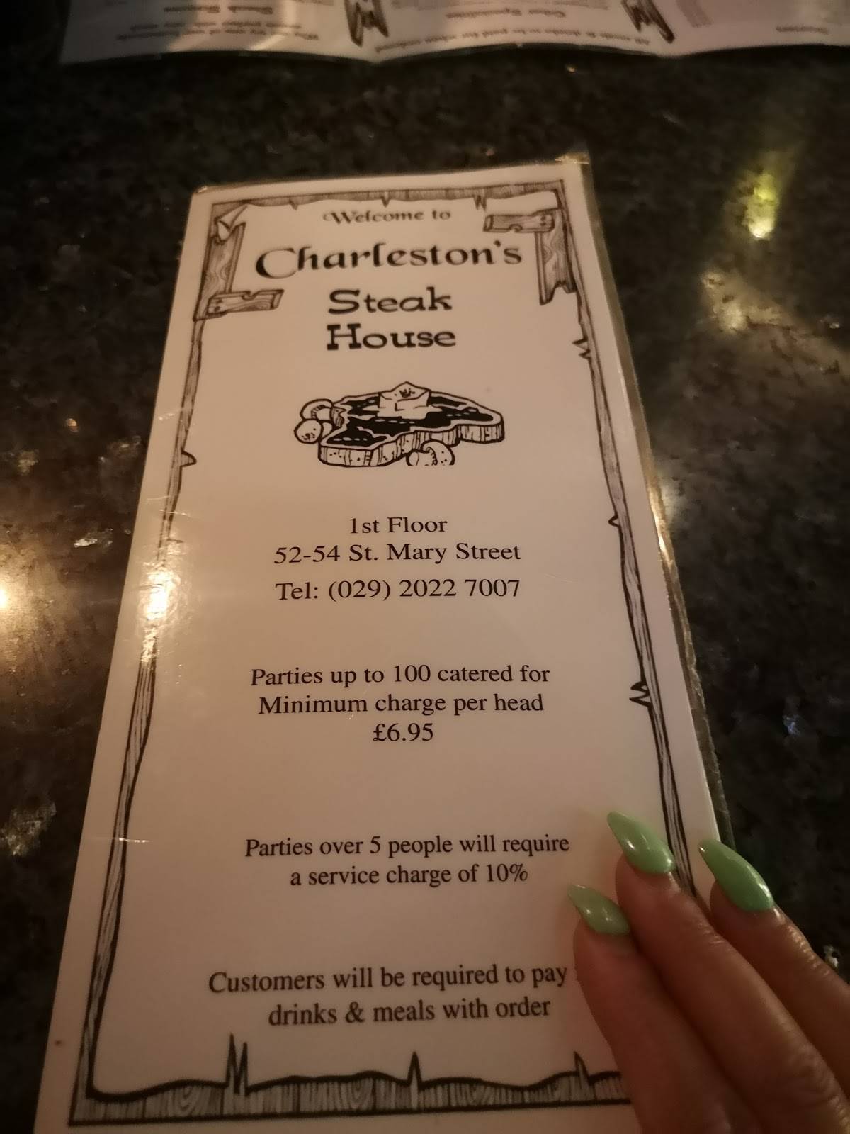 Charlestons steakhouse меню